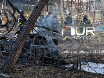 A residential building is damaged by Russian rocket fire in Odesa, Ukraine, on November 18, 2024. NO USE RUSSIA. NO USE BELARUS. (