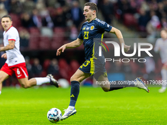 Kenny McLean in action during the  UEFA Nations League 2024 League A Group A1 match between Poland and Scotland, at the  PGE Narodowy in War...