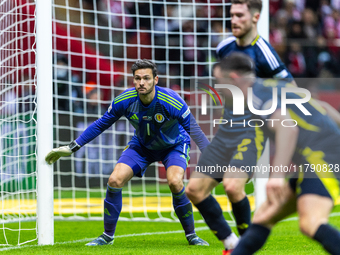 Craig Gordon in action during the  UEFA Nations League 2024 League A Group A1 match between Poland and Scotland, at the  PGE Narodowy in War...