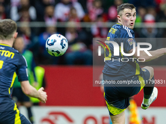 John Souttar in action during the  UEFA Nations League 2024 League A Group A1 match between Poland and Scotland, at the  PGE Narodowy in War...