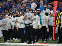 DETROIT,MICHIGAN-November 17: Jacksonville Jaguars head coach Doug Pederson looks on during the first half of an NFL football game between t...