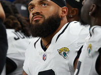 DETROIT,MICHIGAN-November 17: Jacksonville Jaguars wide receiver Gabe Davis (0) looks on from the sideline during the first half of an NFL f...