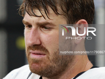 DETROIT,MICHIGAN-November 17: Jacksonville Jaguars offensive tackle Walker Little (72) is seen on the sideline during the first half of an N...