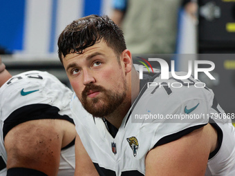 DETROIT,MICHIGAN-November 17: Jacksonville Jaguars guard Ezra Cleveland (76) is seen during the first half of an NFL football game between t...