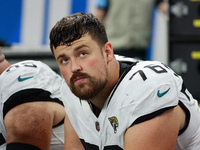 DETROIT,MICHIGAN-November 17: Jacksonville Jaguars guard Ezra Cleveland (76) is seen during the first half of an NFL football game between t...