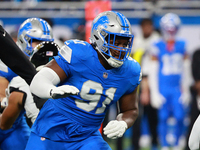 DETROIT,MICHIGAN-November 17: Detroit Lions defensive end Levi Onwuzurike (91) is seen during the first half of an NFL football game between...