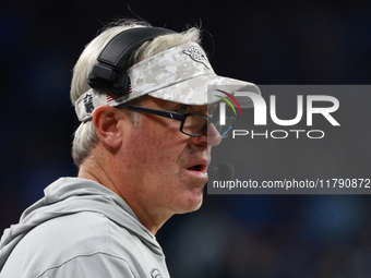 DETROIT,MICHIGAN-November 17: Jacksonville Jaguars head coach Doug Pederson follows the play during the first half of an NFL football game b...