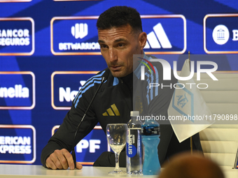 In Buenos Aires, Argentina, on November 18, 2024, the head coach of the Argentina National Team, Lionel Scaloni, speaks at a press conferenc...