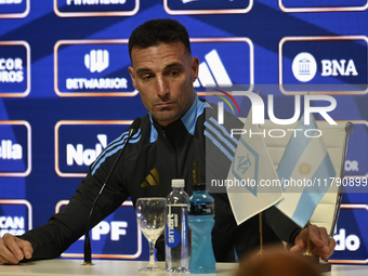 In Buenos Aires, Argentina, on November 18, 2024, the head coach of the Argentina National Team, Lionel Scaloni, speaks at a press conferenc...