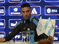 In Buenos Aires, Argentina, on November 18, 2024, the head coach of the Argentina National Team, Lionel Scaloni, speaks at a press conferenc...