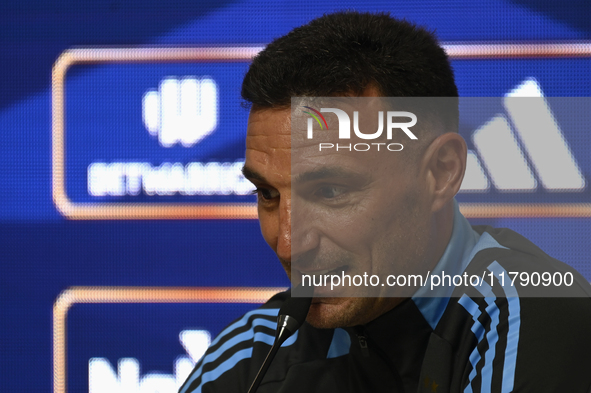 In Buenos Aires, Argentina, on November 18, 2024, the head coach of the Argentina National Team, Lionel Scaloni, speaks at a press conferenc...