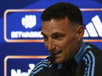 In Buenos Aires, Argentina, on November 18, 2024, the head coach of the Argentina National Team, Lionel Scaloni, speaks at a press conferenc...