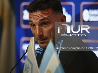 In Buenos Aires, Argentina, on November 18, 2024, the head coach of the Argentina National Team, Lionel Scaloni, speaks at a press conferenc...