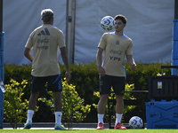 In Ezeiza, Buenos Aires, on November 18, 2024, Julian Alvarez, a player of the Argentina National Team, controls the ball during a training...