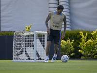 In Ezeiza, Buenos Aires, on November 18, 2024, Rodrigo De Paul, a player of the Argentina National Team, controls the ball during a training...