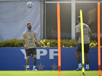 In Ezeiza, Buenos Aires, on November 18, 2024, Lionel Messi, a player of the Argentina National Team, controls the ball during a training se...