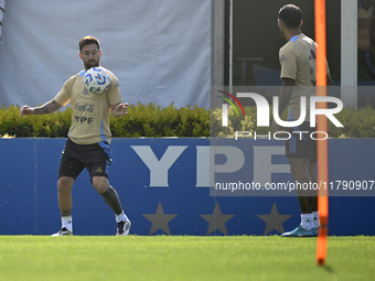 In Ezeiza, Buenos Aires, on November 18, 2024, Lionel Messi, a player of the Argentina National Team, controls the ball during a training se...