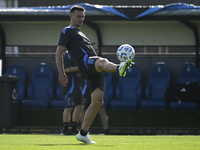 In Ezeiza, Buenos Aires, on November 18, 2024, Lionel Scaloni, a player of the Argentina National Team, controls the ball during a training...