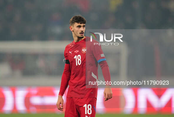 Mihailo Ivanovic of Serbia  looks on during the Nations League Round 6 match between Serbia qnd Denmark at Dubocica Stadium, Leskovac, Serbi...