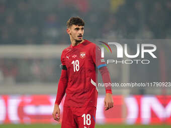 Mihailo Ivanovic of Serbia  looks on during the Nations League Round 6 match between Serbia qnd Denmark at Dubocica Stadium, Leskovac, Serbi...