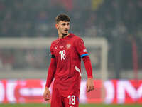 Mihailo Ivanovic of Serbia  looks on during the Nations League Round 6 match between Serbia qnd Denmark at Dubocica Stadium, Leskovac, Serbi...