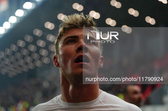 Rasmus Hoejlund of Denmark  looks on during the Nations League Round 6 match between Serbia qnd Denmark at Dubocica Stadium, Leskovac, Serbi...