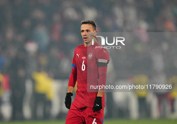 Nemanja Maksimovic of Serbia  looks on during the Nations League Round 6 match between Serbia qnd Denmark at Dubocica Stadium, Leskovac, Ser...