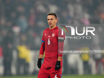 Nemanja Maksimovic of Serbia  looks on during the Nations League Round 6 match between Serbia qnd Denmark at Dubocica Stadium, Leskovac, Ser...