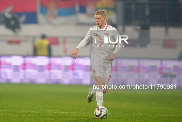 Albert Groenbaek of Denmark  controls the ball during the Nations League Round 6 match between Serbia qnd Denmark at Dubocica Stadium, Lesko...