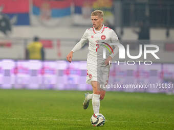 Albert Groenbaek of Denmark  controls the ball during the Nations League Round 6 match between Serbia qnd Denmark at Dubocica Stadium, Lesko...