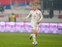 Albert Groenbaek of Denmark  controls the ball during the Nations League Round 6 match between Serbia qnd Denmark at Dubocica Stadium, Lesko...