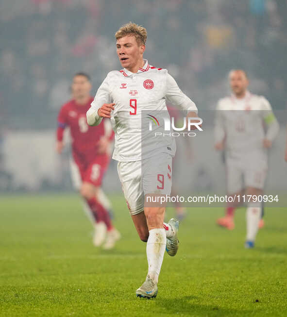 Rasmus Hoejlund of Denmark  looks on during the Nations League Round 6 match between Serbia qnd Denmark at Dubocica Stadium, Leskovac, Serbi...