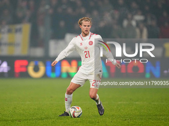 Morten Hjulmand of Denmark  controls the ball during the Nations League Round 6 match between Serbia qnd Denmark at Dubocica Stadium, Leskov...