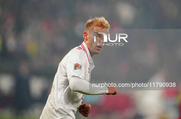 Gustav Isaksen of Denmark  looks on during the Nations League Round 6 match between Serbia qnd Denmark at Dubocica Stadium, Leskovac, Serbia...