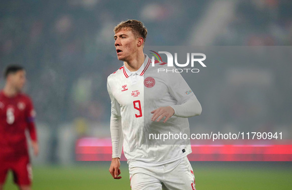 Rasmus Hoejlund of Denmark  looks on during the Nations League Round 6 match between Serbia qnd Denmark at Dubocica Stadium, Leskovac, Serbi...