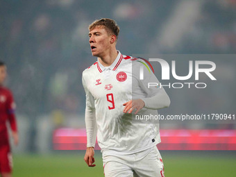 Rasmus Hoejlund of Denmark  looks on during the Nations League Round 6 match between Serbia qnd Denmark at Dubocica Stadium, Leskovac, Serbi...