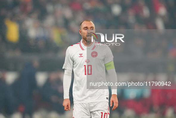 Christian Eriksen of Denmark  looks on during the Nations League Round 6 match between Serbia qnd Denmark at Dubocica Stadium, Leskovac, Ser...