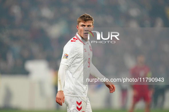 Rasmus Hoejlund of Denmark  looks on during the Nations League Round 6 match between Serbia qnd Denmark at Dubocica Stadium, Leskovac, Serbi...