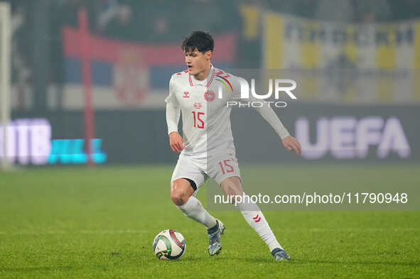 Christian Noergaard of Denmark  controls the ball during the Nations League Round 6 match between Serbia qnd Denmark at Dubocica Stadium, Le...