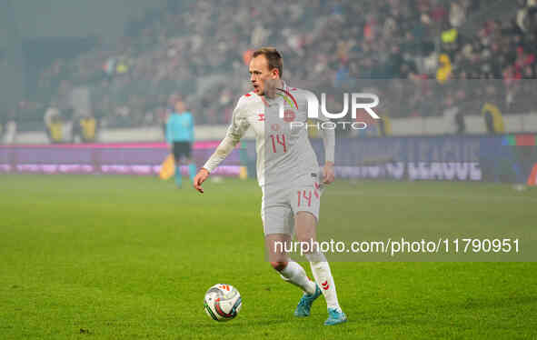 Mikkel Damsgaard of Denmark  controls the ball during the Nations League Round 6 match between Serbia qnd Denmark at Dubocica Stadium, Lesko...