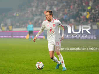 Mikkel Damsgaard of Denmark  controls the ball during the Nations League Round 6 match between Serbia qnd Denmark at Dubocica Stadium, Lesko...