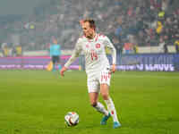 Mikkel Damsgaard of Denmark  controls the ball during the Nations League Round 6 match between Serbia qnd Denmark at Dubocica Stadium, Lesko...