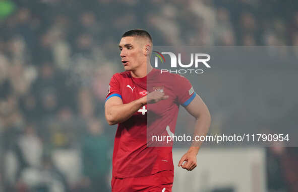 Nikola Milenkovic of Serbia  looks on during the Nations League Round 6 match between Serbia qnd Denmark at Dubocica Stadium, Leskovac, Serb...