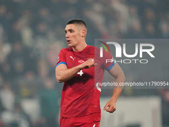 Nikola Milenkovic of Serbia  looks on during the Nations League Round 6 match between Serbia qnd Denmark at Dubocica Stadium, Leskovac, Serb...