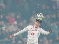 Christian Noergaard of Denmark  heads during the Nations League Round 6 match between Serbia qnd Denmark at Dubocica Stadium, Leskovac, Serb...