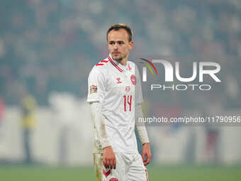 Mikkel Damsgaard of Denmark  looks on during the Nations League Round 6 match between Serbia qnd Denmark at Dubocica Stadium, Leskovac, Serb...