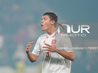 Jannik Vestergaard of Denmark  looks on during the Nations League Round 6 match between Serbia qnd Denmark at Dubocica Stadium, Leskovac, Se...