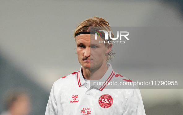 Kasper Dolberg of Denmark  looks on during the Nations League Round 6 match between Serbia qnd Denmark at Dubocica Stadium, Leskovac, Serbia...