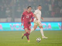 Dusan Vlahovic of Serbia  controls the ball during the Nations League Round 6 match between Serbia qnd Denmark at Dubocica Stadium, Leskovac...