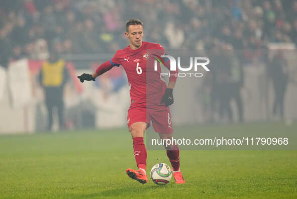 Nemanja Maksimovic of Serbia  controls the ball during the Nations League Round 6 match between Serbia qnd Denmark at Dubocica Stadium, Lesk...